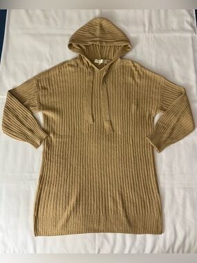 Sugar Moon Tan Ribbed Knit Hooded Sweater Dress